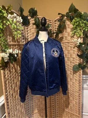 Walt Disney World 50th Anniversary Women’s Navy Satin Bomber Jacket